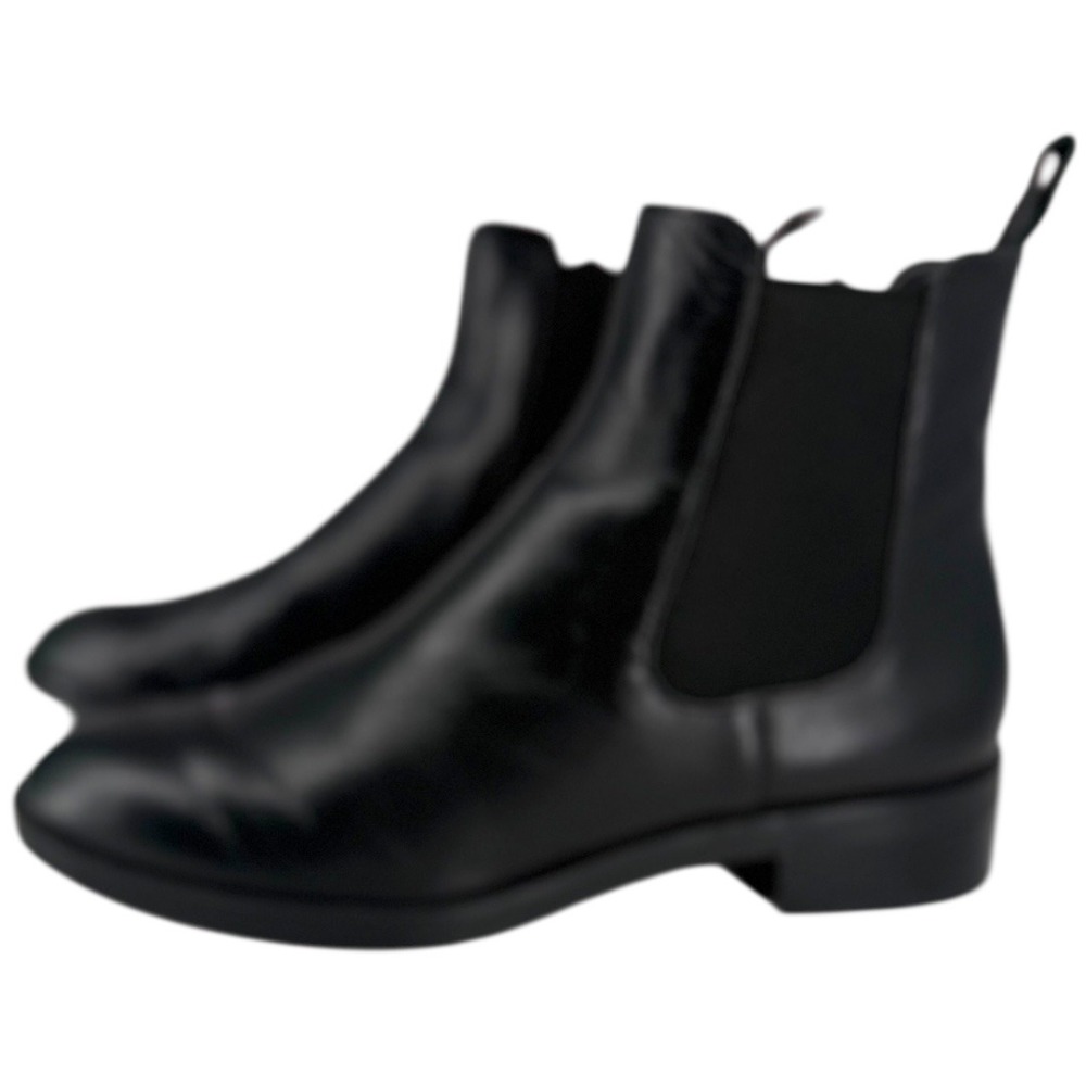 ZARA Women's Black Leather Chelsea Ankle Boots Size 7.5 (EU 38) Minimalist